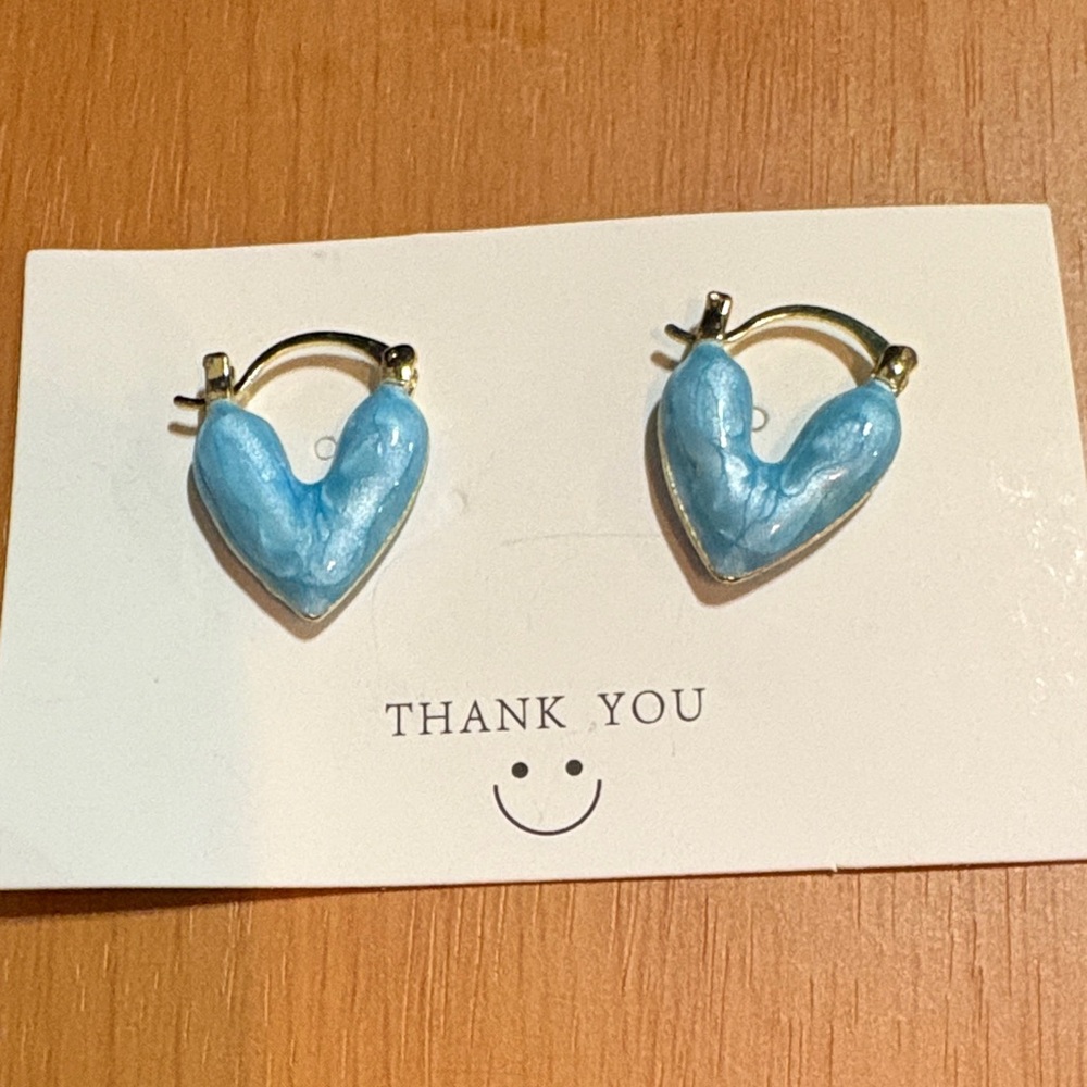 Blue Heart Hoop Earrings